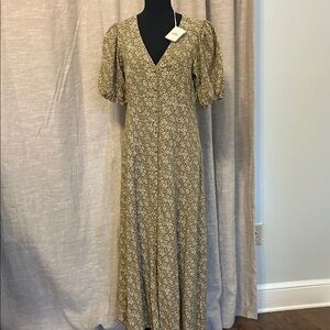 Faherty Olive Floral Button-Down Maxi Dress